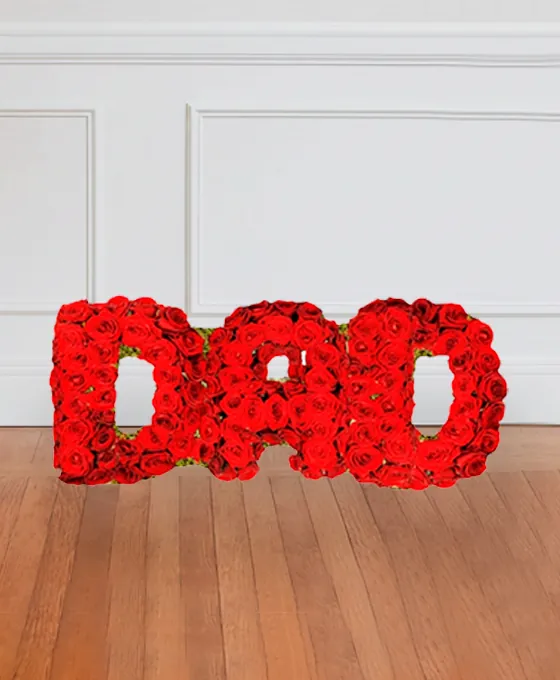Red DAD funeral letters tribute